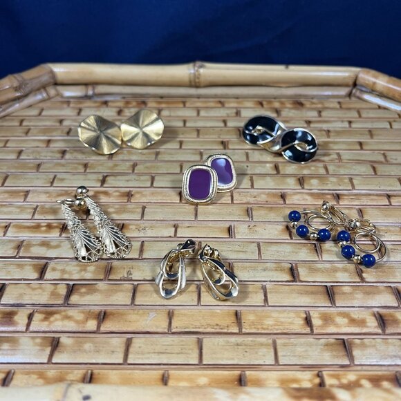 Set Of 6 Pairs Vintage-Inspired Earrings Gold Black & Purple Mixed Metals For Wo - Picture 2 of 8